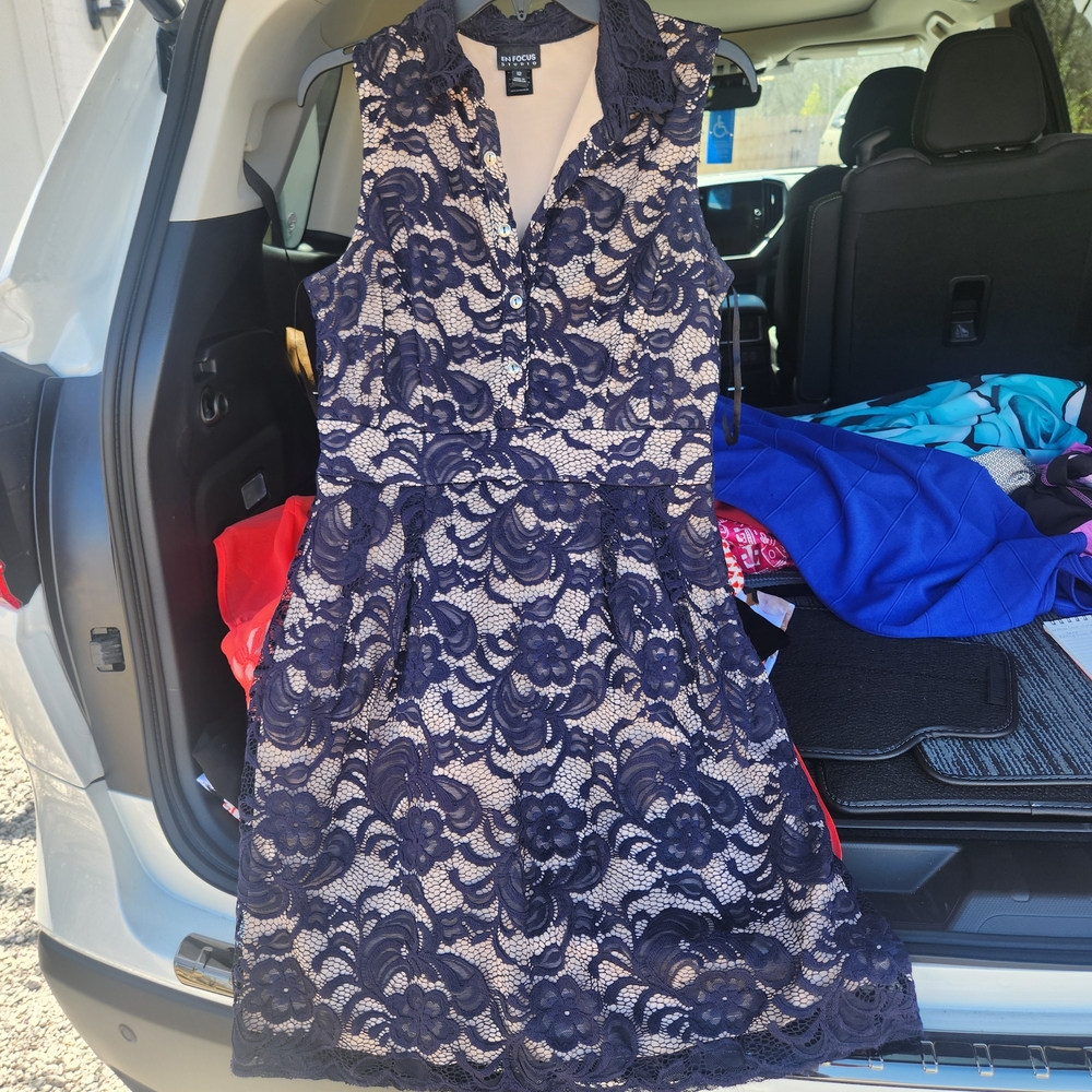 XOXO Navy and Cream Lace Mini Dress